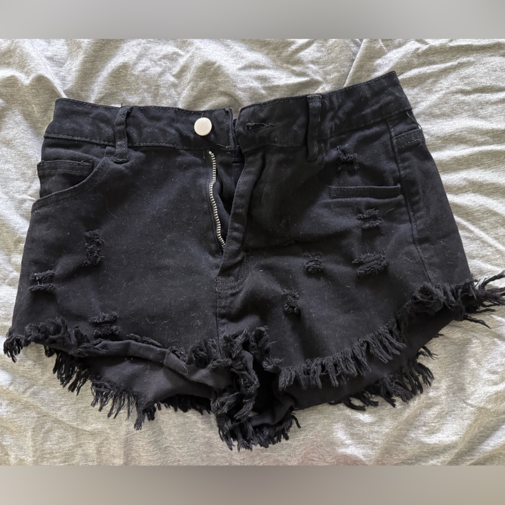 Black Distressed Jean Shorts with Raw Hems